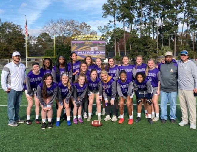 The Calvary Day flag football team after a state quarterfinal win over visiting Harris County on Saturday.