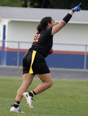 Jasmine Hamilton of Southeast celebrates a touchdown against Seminole Osceola in the Class 1A-District 12 title game on Friday night in Bradenton.