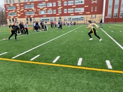 Kingston girls participate in intramural girls flag football in the spring of 2022.