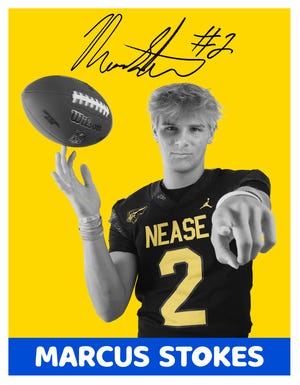 Editor's Note: Photo Illustration. Quarterback Marcus Stokes from Nease High School is a 2022 Super 11 pick, shown in portrait, Wednesday, July 13, 2022 in Jacksonville.
