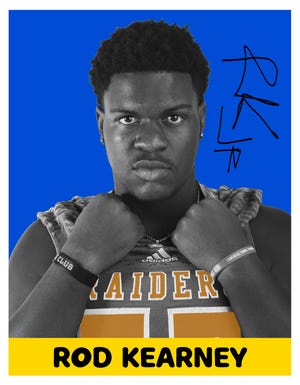 Editor's Note: Photo Illustration. Offensive lineman Roderick Kearney from Orange Park High School is a 2022 Super 11 pick, shown in portrait, Tuesday, July 12, 2022 in Jacksonville.