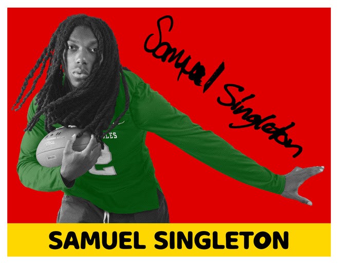 Editor's Note: Photo Illustration. Running back Samuel Singleton from Fleming Island High School is a 2022 Super 11 pick, shown in portrait, Wednesday, July 13, 2022 in Jacksonville. [Corey Perrine/Florida Times-Union]