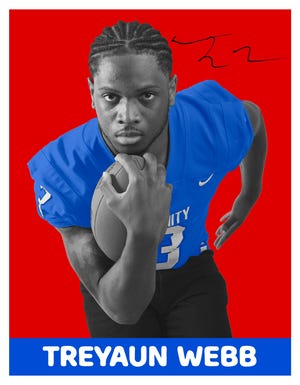 Editor's Note: Photo Illustration. Running back Treyaun Webb from Trinity Christian Academy is a 2022 Super 11 pick, shown in portrait, Tuesday, July 12, 2022 in Jacksonville.