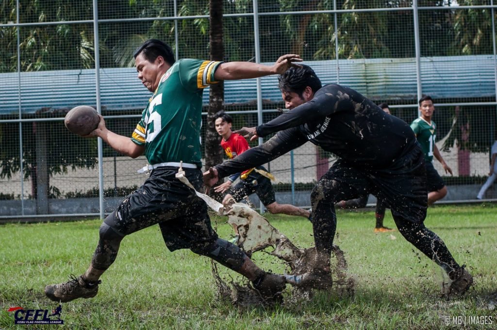 Flag football players fight for possession of the ball during one of the CFFL games this year. | CFFL FB page