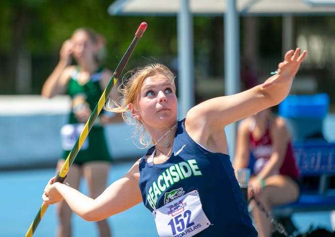 Beachside's Alexa Bohanon throws the javelin at the Florida Relays in Gainesville.