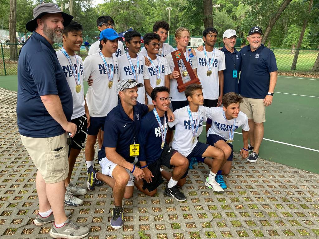 Lake Nona's 2022 state championship team poses with their medals after prevailing last season at Sanlando Park in Altamonte Springs. The Lions have a new cast of players this year but are again unbeaten going into the postseason. 