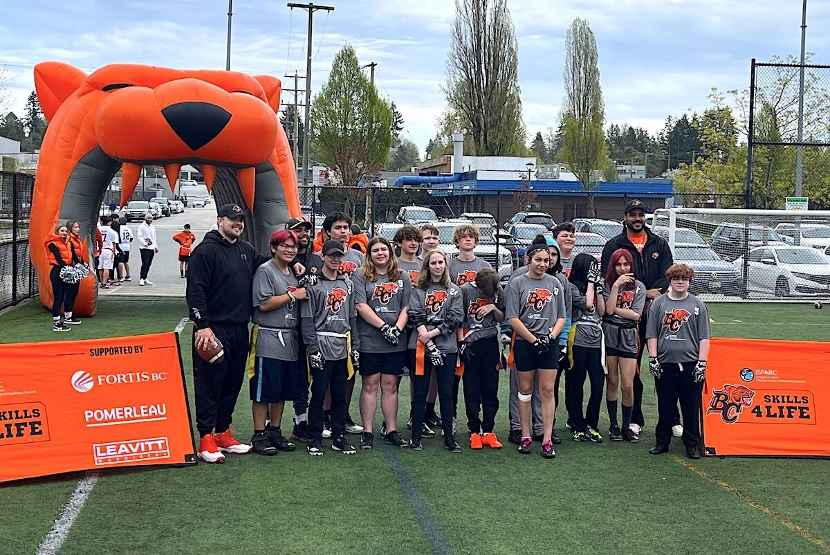 Surrey Dawgs players at the BC Lions Indigenous Youth flag football tournament at Tom Binnie Park in Surrey on Sunday, April 30, 2023. (Submitted photo)