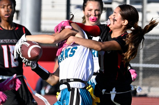 Santiago’s Angie David #18 makes the catch as she is...