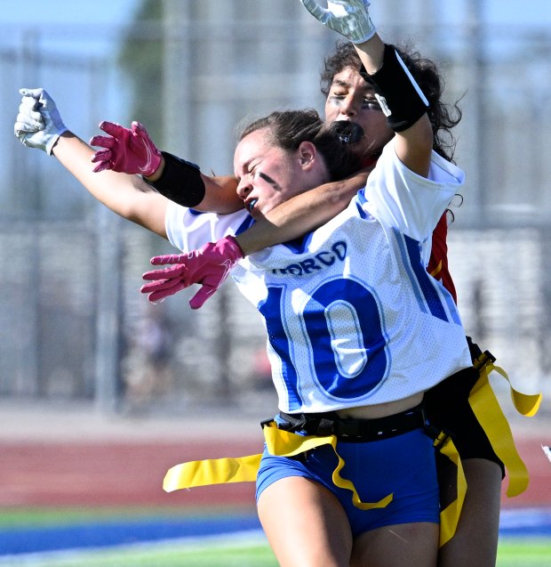 Norco’s Alyssa Amend #10 has the pass knocked away by...