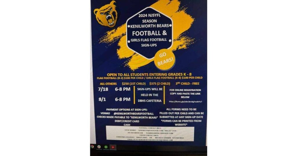 Kenilworth Bears 2024 Registration Open for Football and Girls Flag Football - TAPinto.net